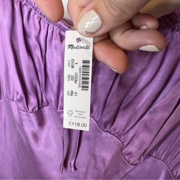 NWT Madewell Square Neck Midi Slip Dress in Lilac Satin, Size 4 - Picture 4 of 9